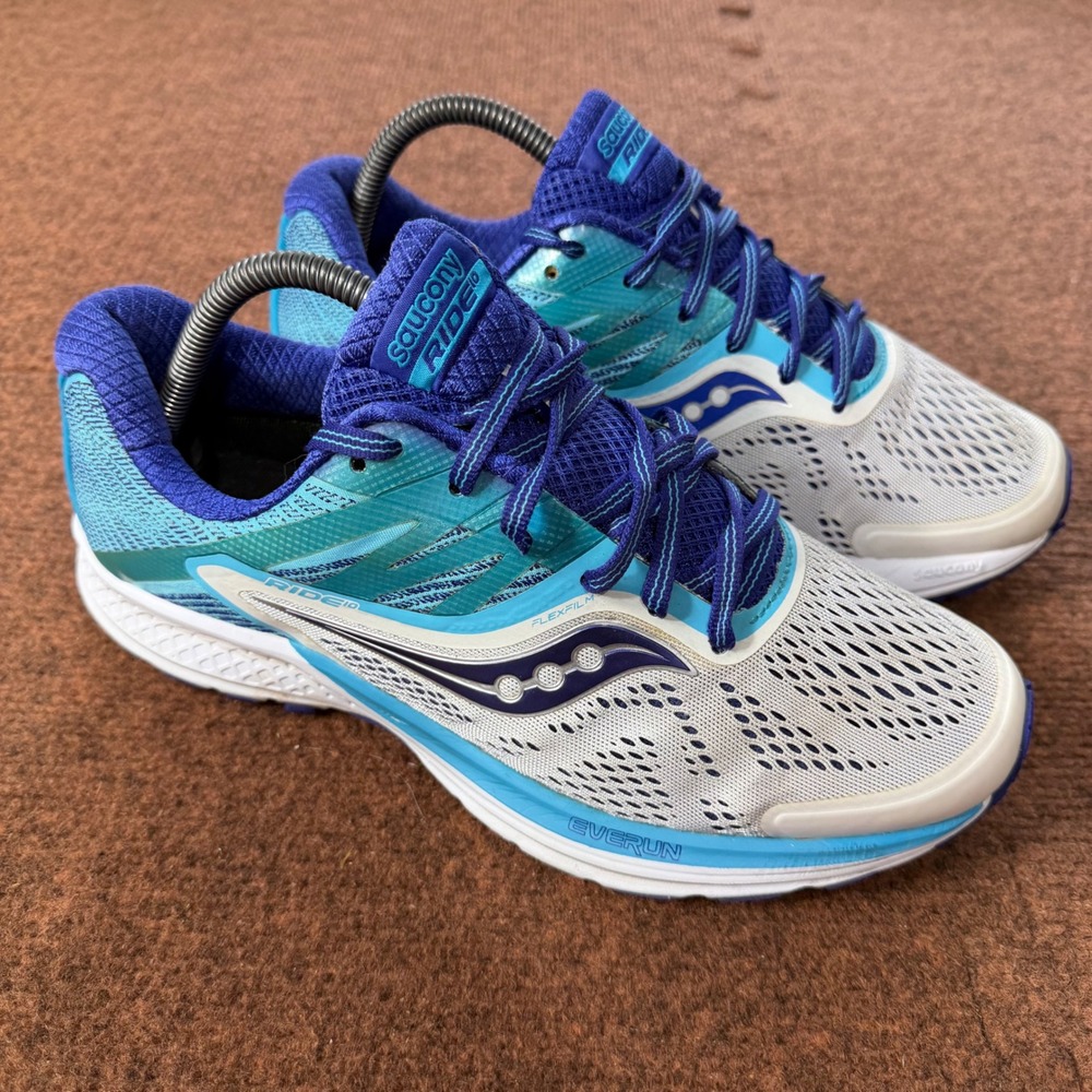 A- Saucony Ride 10 Womens Running Shoes Blue White S10374-3 Size 10 W Wide gym